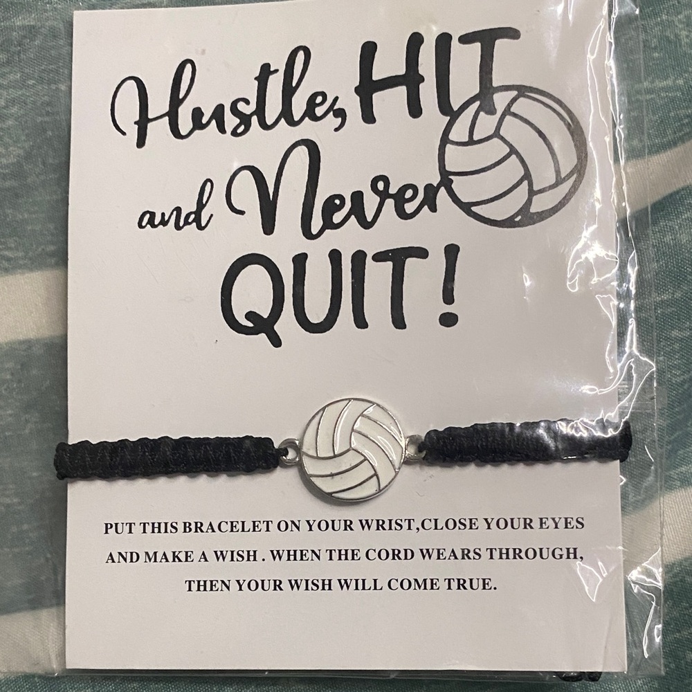Black Cord with Volleyball Charm Inspirational Wish Bracelet